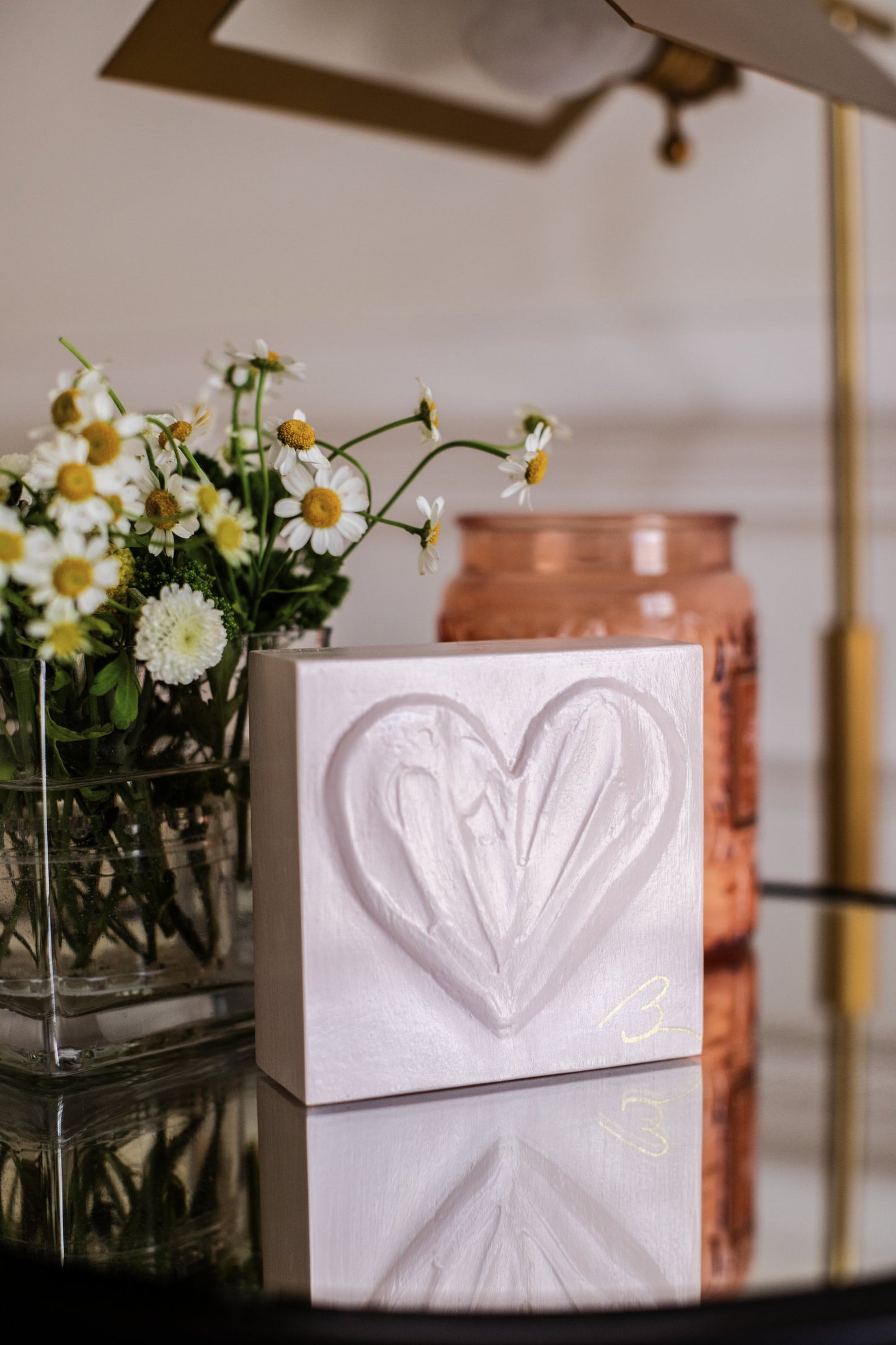 Delicate Pink hand painted heart block — soft petal pink on clean background, front product view