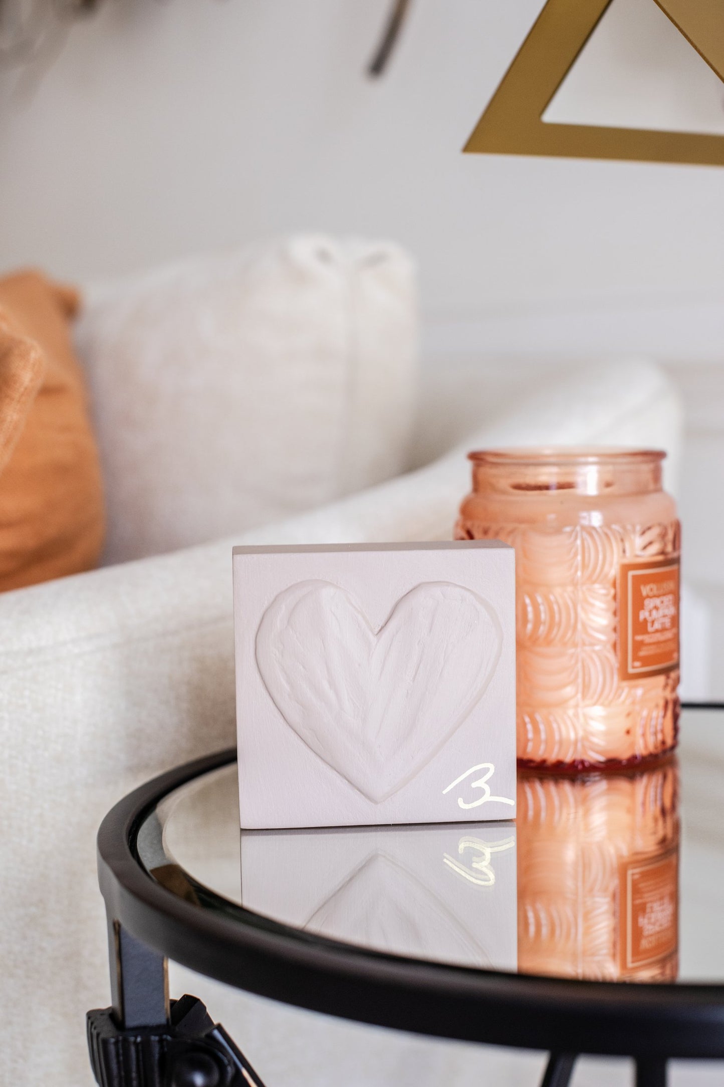 Pink Mushroom heart block close-up with expressive brushwork and gold signature