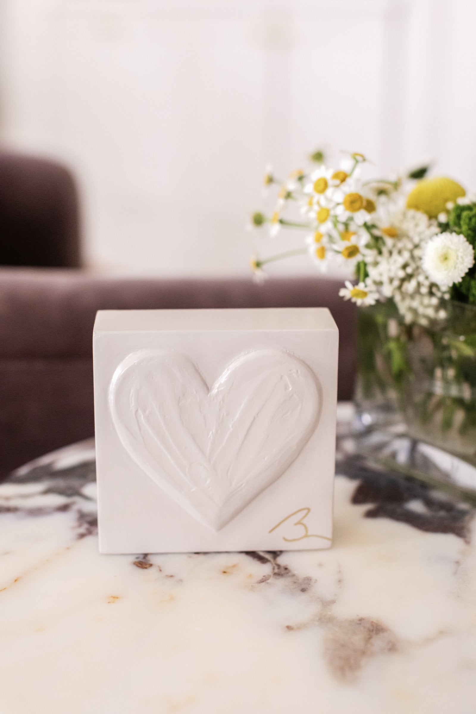 Warm Canvas hand painted heart block — natural linen tone on clean background, front product view